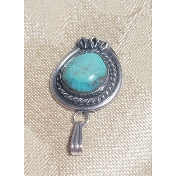 VTG Native American Blue-Green Turquoise Sterling Silver Filigree Pendant - Picture 4 of 8